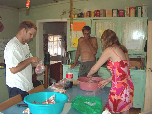 Mutton, being prepared for the freezer.